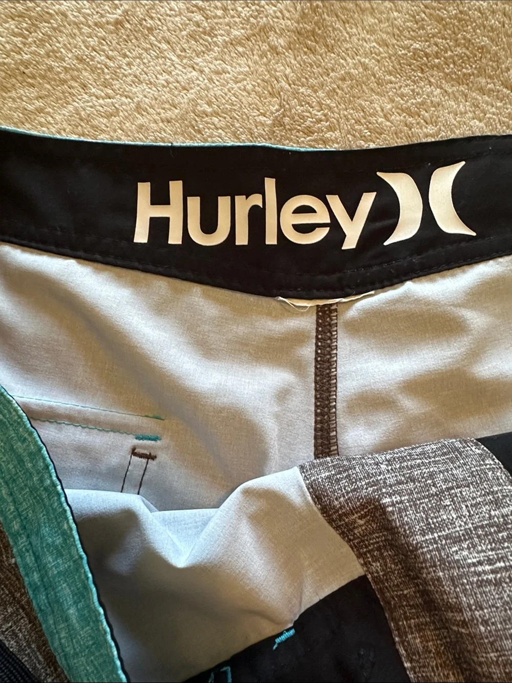 Hurley Men’s Gray Swim Shorts with Teal Accents